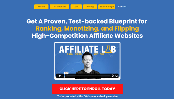 Affiliate lab SEO course homepage