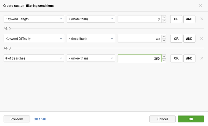 filters in Rank Tracker