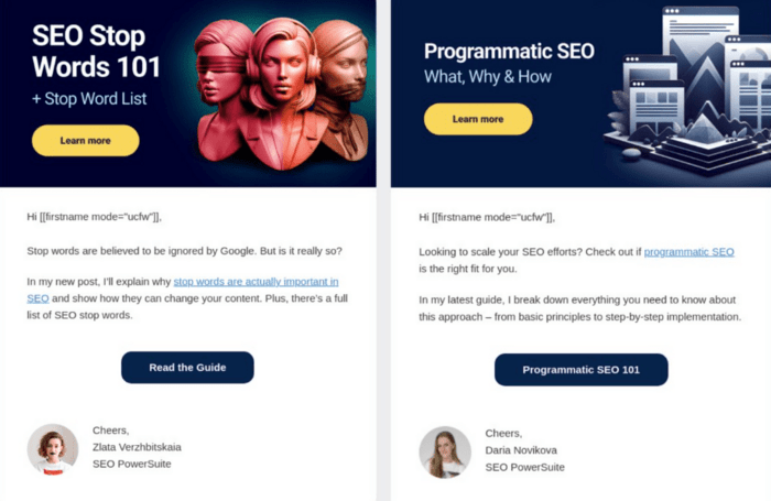Examples of SEO PowerSuite emails