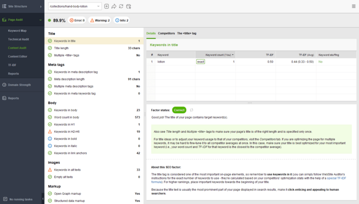 Page Audit > Content Audit