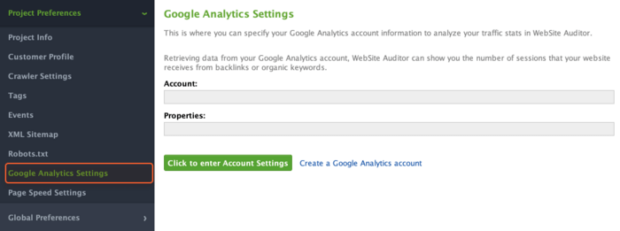 Google Analytics settings