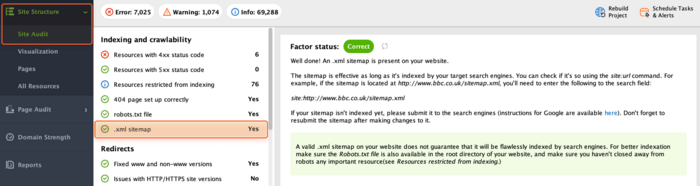 XML sitemap availability