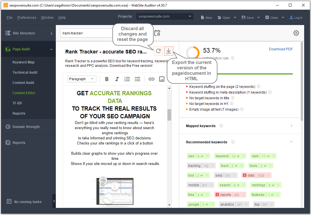 Discard changes or Save the updated copy of the page/content