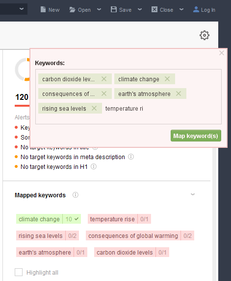 Manage the list of mapped keywords