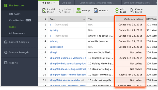 Checking cache date on Bing