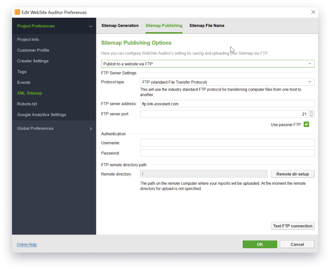 Upload Google Sitemap to your website via FTP