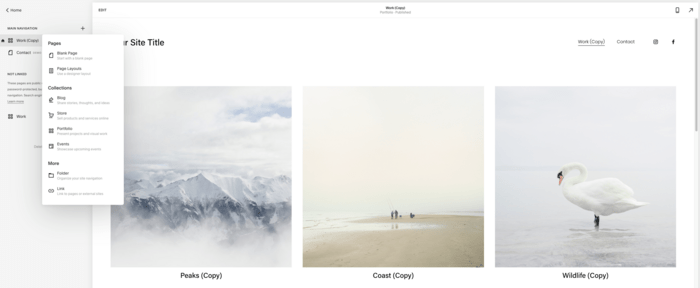 Squarespace interface