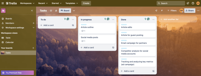 Trello interface